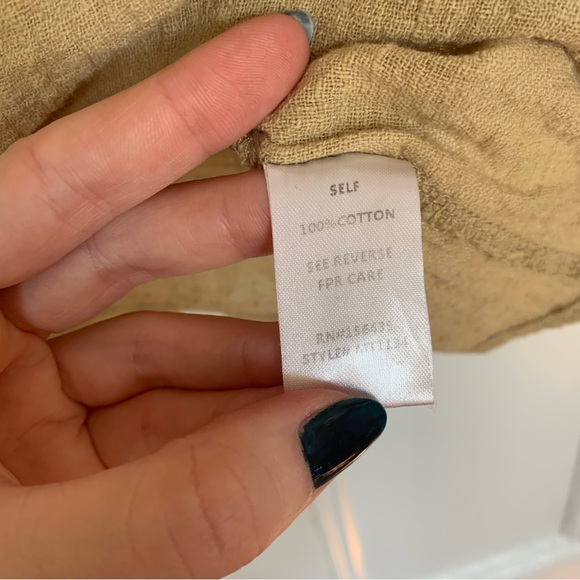 Herinbe Tu Olive Green Linen Tie-Front Blouse - Picture 9 of 9